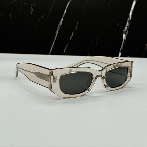 NEW SL697 003 SAINT LAURENT UNISEX CLEAR GRAY GEOMETRIC SUNGLASSES SL 697 003 - Picture 3 of 8
